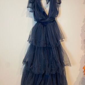 Lulu's Midnight Blue Backless Layered Dress